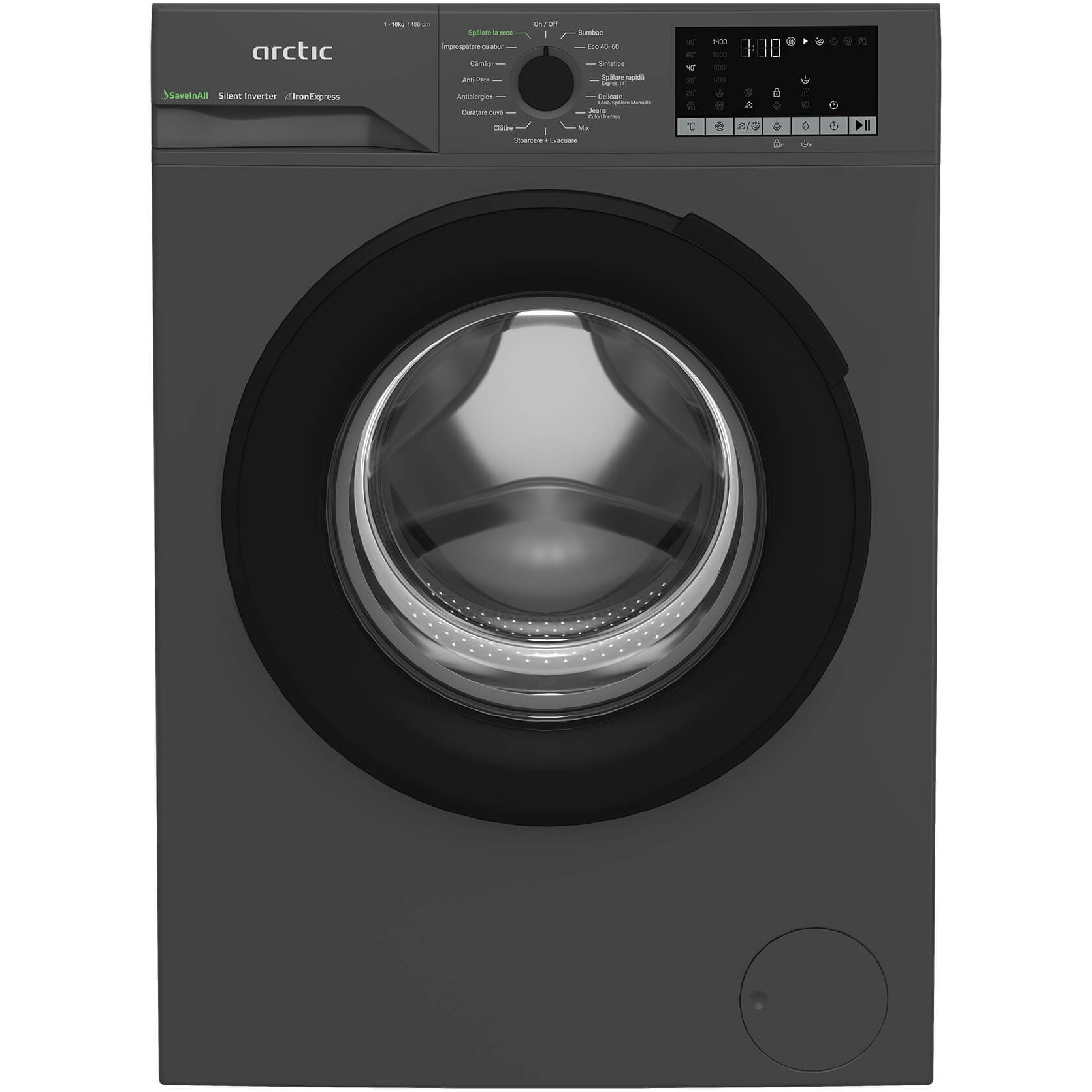 Masina de spalat rufe Arctic APLM2WFSU210411A, 10 Kg, 1400 RPM, Clasa A, Motor Silent Inverter, Recycled Tub, Steam, Child Lock, Add-In, Antracit
