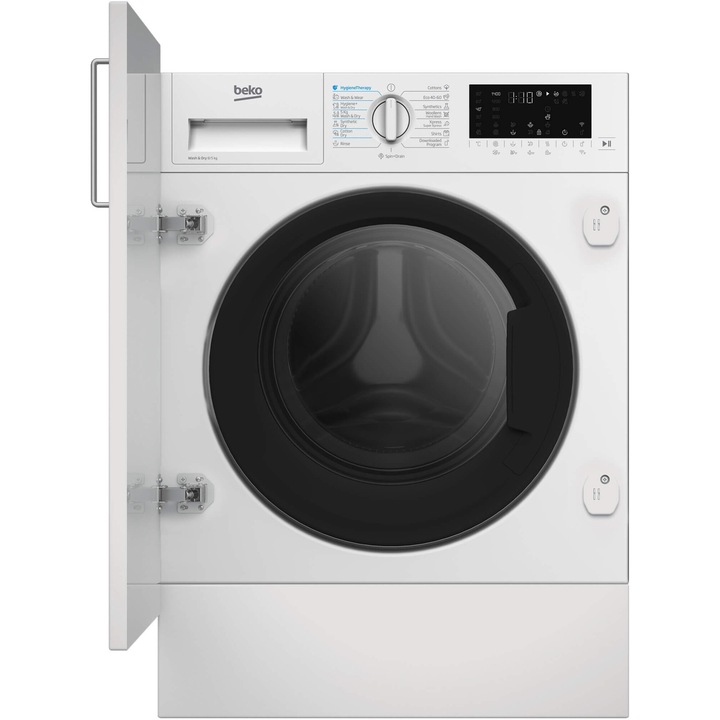 Пералня със сушилня за вграждане Beko BI5DBT68447W, 1400 об/мин, Пране 8 кг, Сушене 5 кг, SteamCure, Мотор ProSmart Inverter, AddXtra, Hygiene+Steam, Silent Tech, SteamCure, Recycled Tub, Homewhiz through WiFi, Клас D, Бял