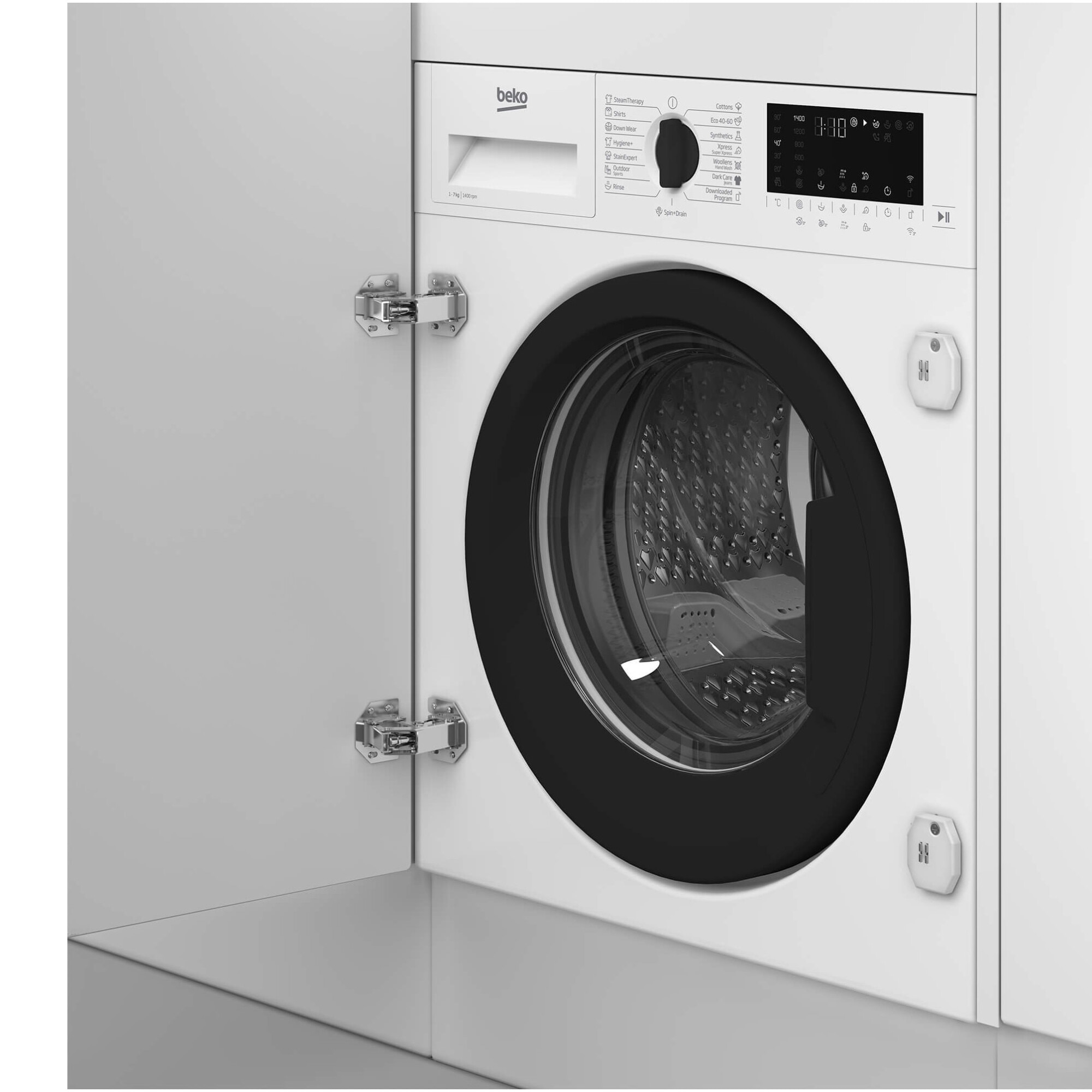 Masina de spalat rufe incorporabila Beko BI5WBT671415W, 7 kg, 1400 rpm, SteamCure, Motor ProSmart Inverter, AddXtra, Hygiene+Steam, Silent Tech,SteamCure, Recycled Tub, Homewhiz through WiFi, Clasa A, Display LED, Alb