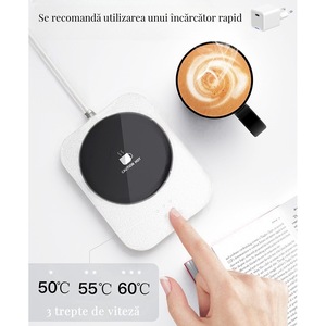 Incalzitor electric cana, 3 setari temperatura, oprire automata 8 ore, incarcare USB prin cablu, alb
