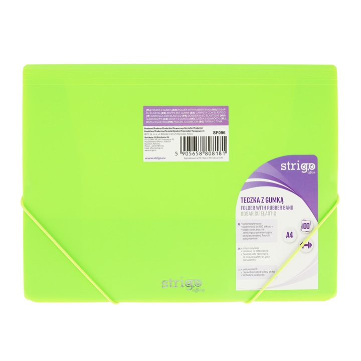 Mapa Strigo Plastic A4, banda elastica, neon verde