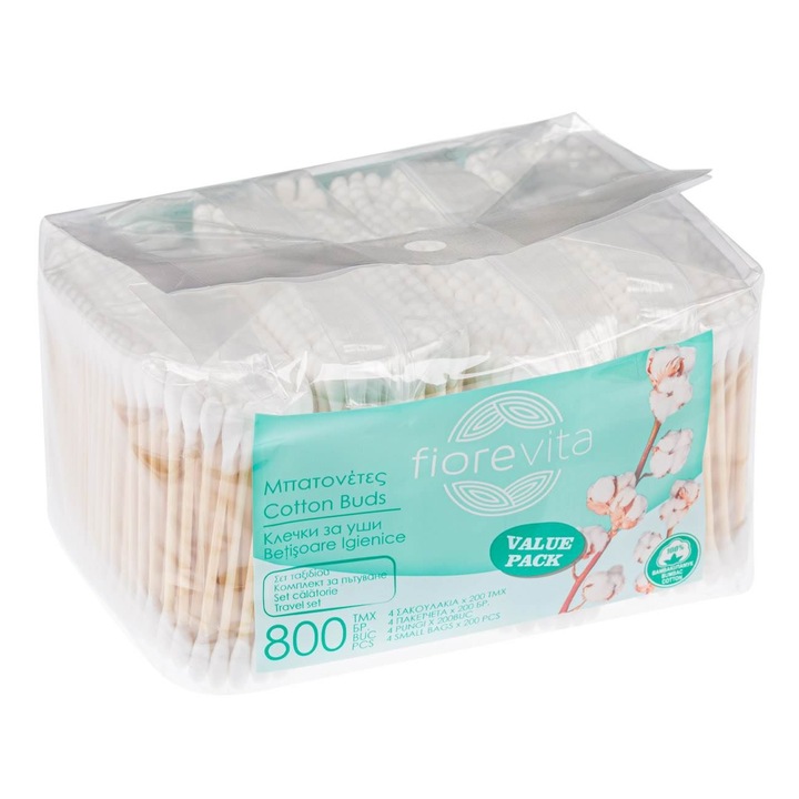 Betisoare Igienice, Fiorevita, 800 Bucati, Bambus, Ambalaj de Calatorie
