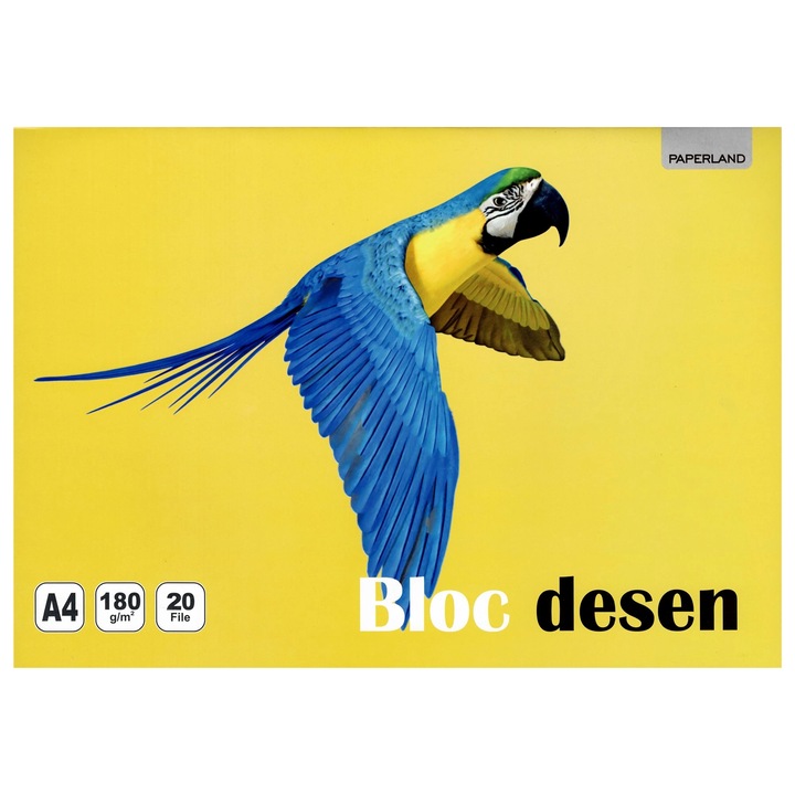 Bloc desen A4, 20 file, 180g, Paperland, model papagal