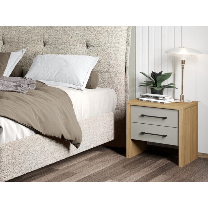 Set 2 noptiere, Axel, Hickory cu Casmir, L 45,8 x A 40,6 x H 48,6 cm