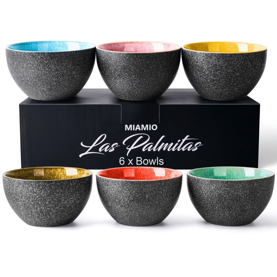 MIAMIO Set de 6 boluri de ceramică Palmitas multicolor 14x8cm, 750 ml