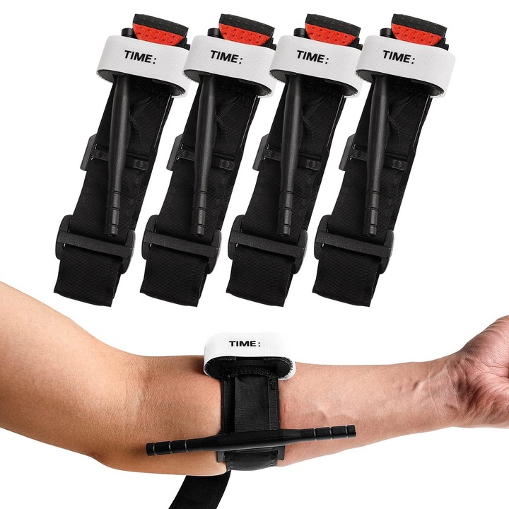 Set de 4 garouri medicale, SINBINTA, Ajustabile, Cu eliberarea rapida sau fixare, Pliabil, Portabil, Usor de utilizat, Operare cu o mana, Nylon/Plastic, 38x95cm, Negru/Alb