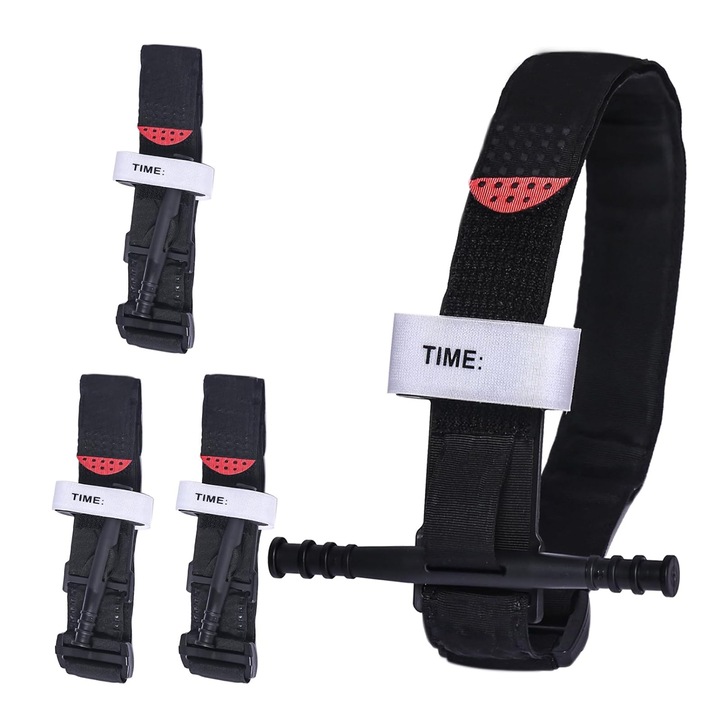 4 db-os orvosi érszorító készlet, SINBINTA, Állítható, Gyors kioldással vagy rögzítéssel, Összecsukható, Hordozható, Könnyen használható, Egykezes működtetés, Nylon/műanyag, 38x95cm, Fekete/fehér