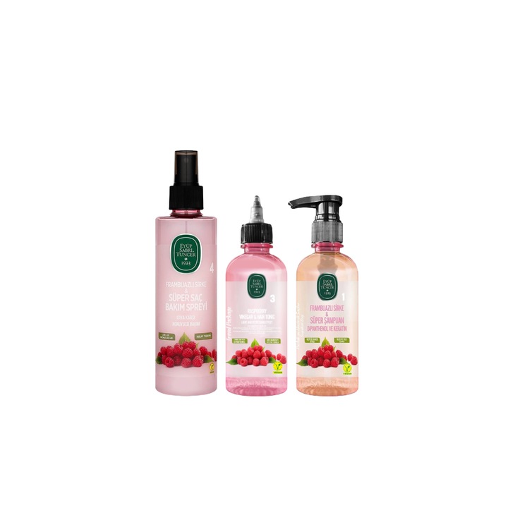 Set Tonic de par 100 ml, Spray de par, Sampon 100 ml, Little Raspberry Vinegar Hair, Eyup Sabri Tuncer, 3 produse