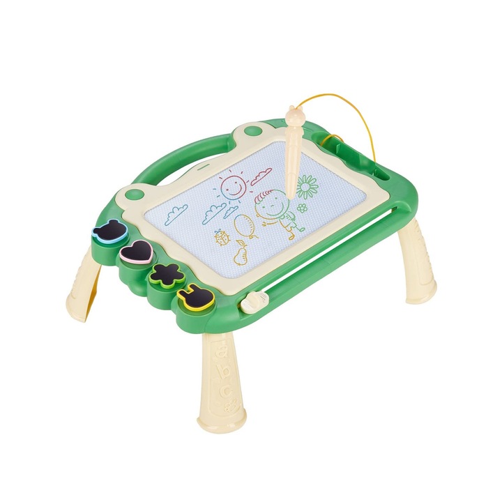 Tabla de desen magnetica pentru copii, Stnqtsrv, masuta de desenat, jucarie educative, 4 culori, 4 stampile, 23x30cm, multicolor