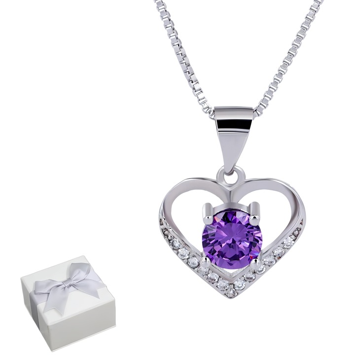 Colier cu pandantiv in forma de inima VIDVIE, piatra de nastere, zirconiu