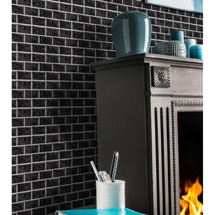 Set 5 x tapet autoadeziv decorativ, spuma moale, lavabil, adeziv puternic, usor de montat, 30x60cm, negru, model marmura