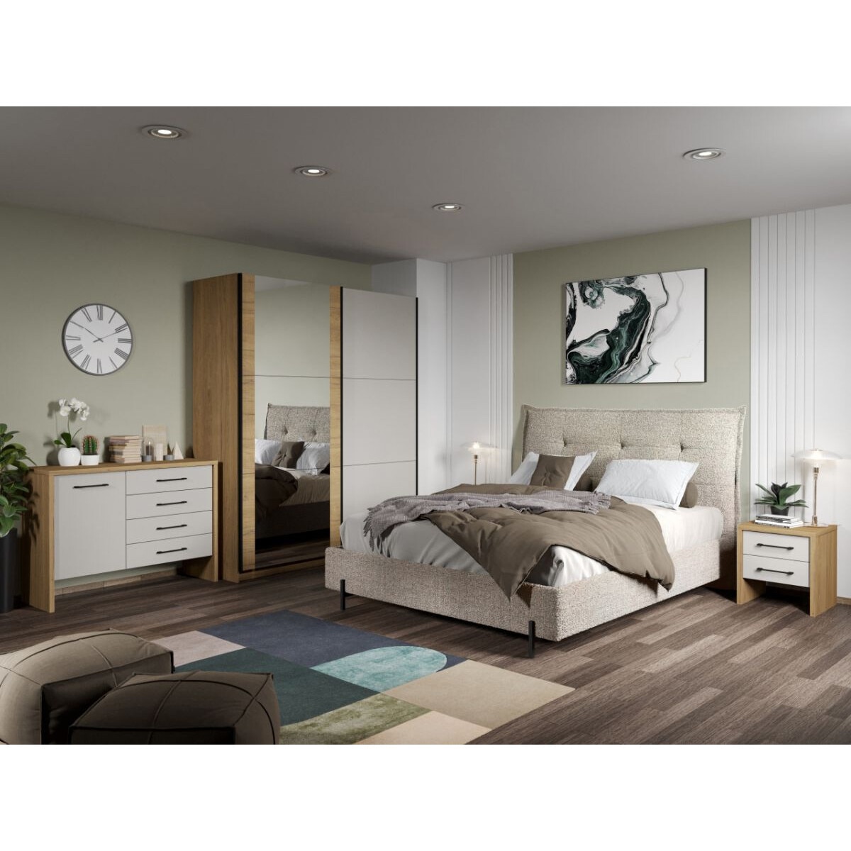 Set Mobila Dormitor, Axel tapitat, C08, Pat 160x200, 2 Noptiere