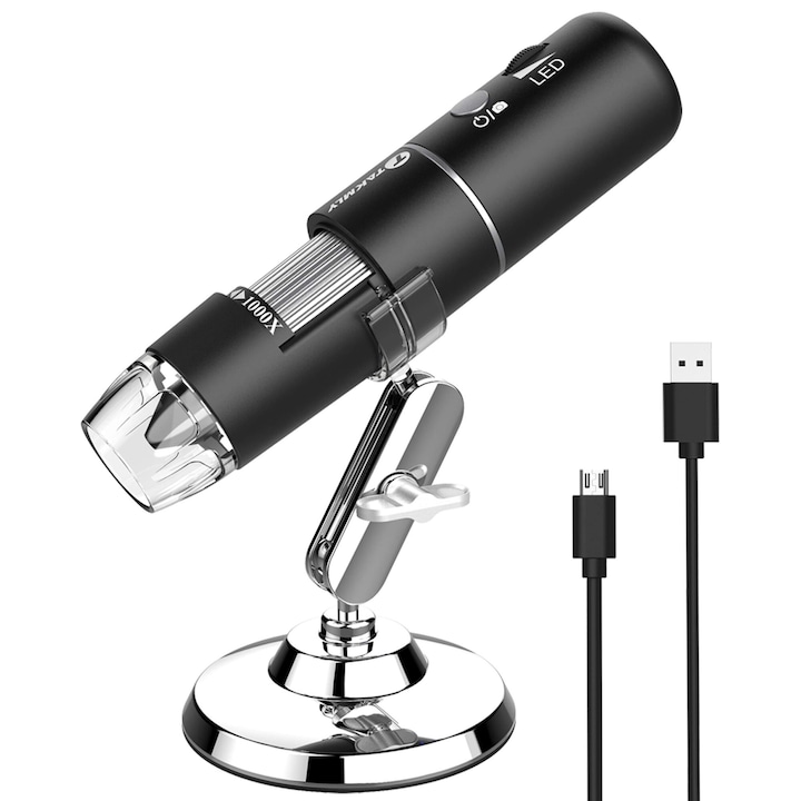 X16 digitális mikroszkóp, Stnqtsrv, 1600-szoros nagyítás, USB, telefonhoz és számítógéphez csatlakoztatható, 2 MP kamera, fényképek és videók rögzítése, HD, állítható LED-ek, újratölthető