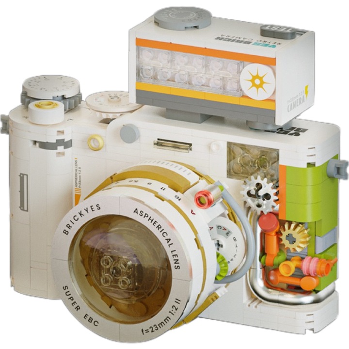 3D пъзел SCPBOWL Vintage Camera, ABS пластмаса, бял, 115x80x95 mm/115x70x9 mm