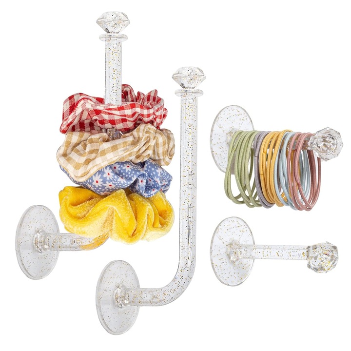 Set Suporturi Autoadezive pentru Accesorii Par, Transparent, 11cm/7cm, PVC, 4 Bucati