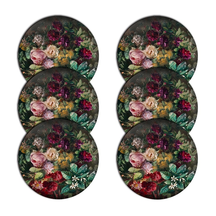 Комплект подложки за чинии за маса, Bertoni, 6 части, С щампа, Букет, 33 см, кръгли, Multifloral