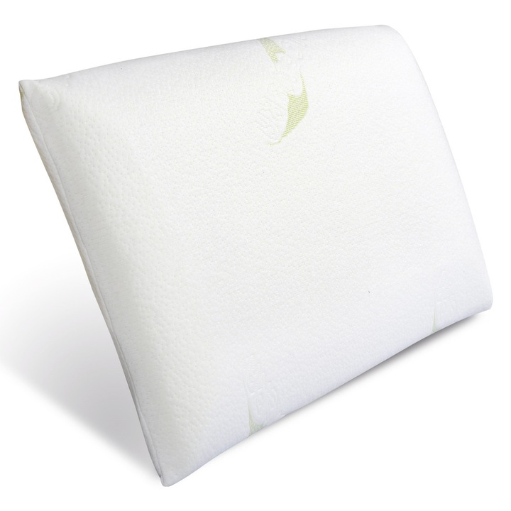 Perna Ortopedica Pentru Dormit Aloe Vera, Edanti, Spuma Cu Memorie, Ergonomica Pentru Gat Si Suport Cervical, 70X36 Cm, Poliester, Alb