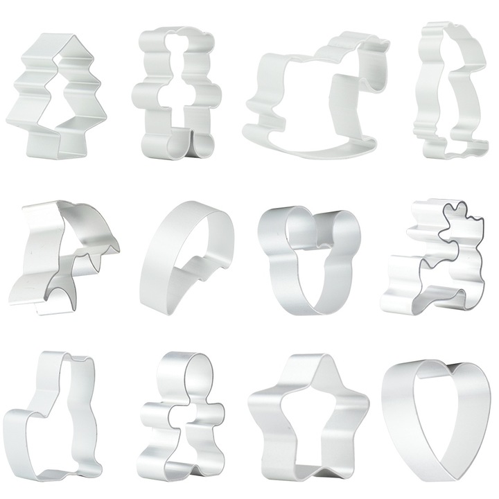 Set 12 forme de taiat biscuiti din otel inoxidabil, Cozevdnt, argintiu, 3.15x2 inch