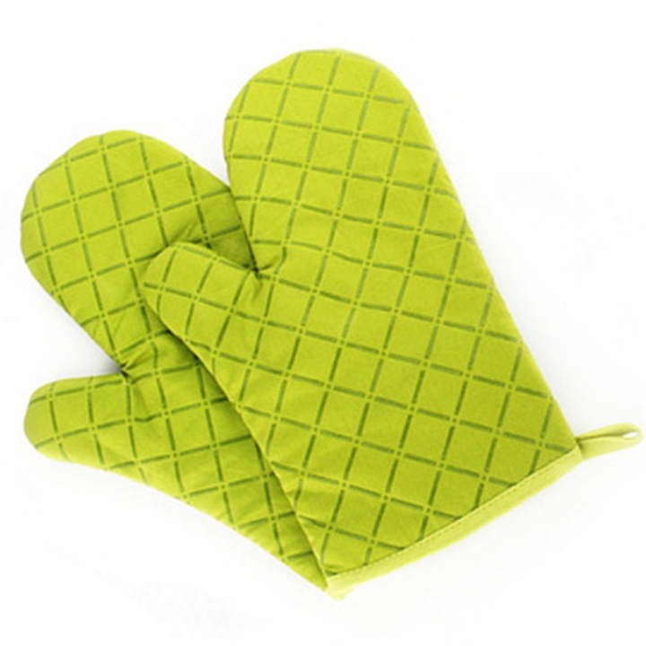 2 darabos főzőkesztyű készlet, zöld, hőálló, csúszásgátló szilikon felülettel, pamut béléssel, zöld
