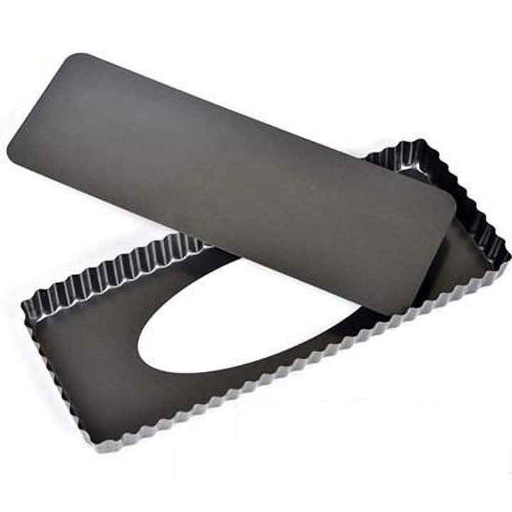 Téglalap alakú sütőlap, 14 hüvelykes, szénacél, 36,5x14,5x3 cm, fekete