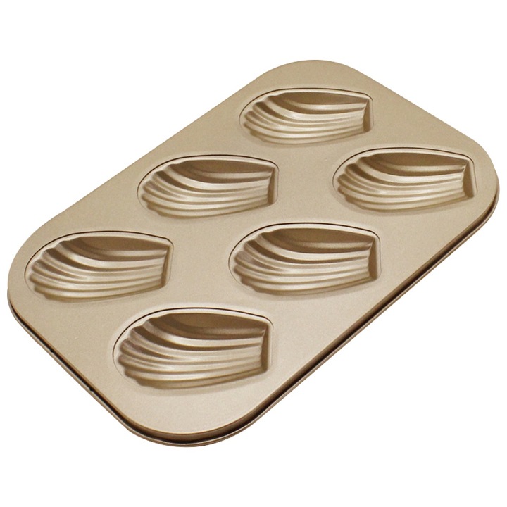 Sütőtepsi süteményekhez, 6 üreges, tapadásmentes, szilikon, arany