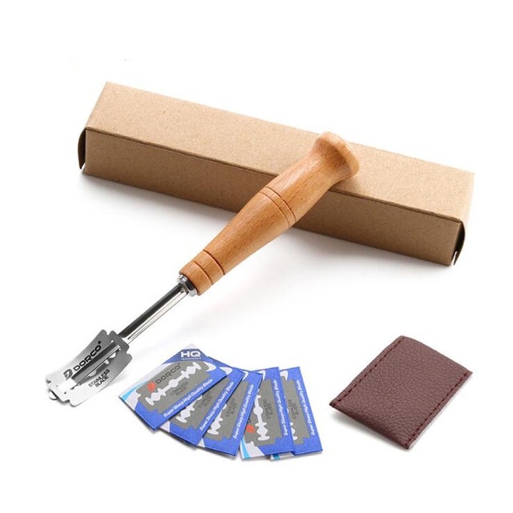 Set cutit pentru aluat paine, Cozevdnt, Inox, Maner lemn, Argintiu/Bej