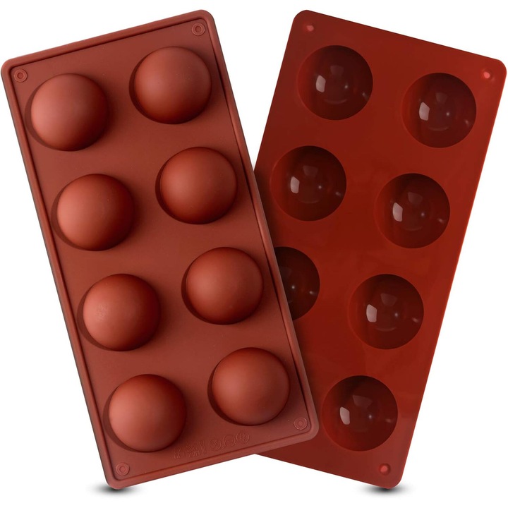 Set 2 forme prajituri din silicon, Enforose, semisfere, utilizare versatila, material sigur, 8 cavitati