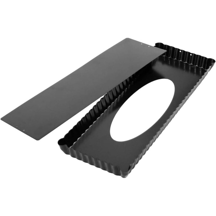 Téglalap alakú tortaforma, kivehető acél aljjal, fekete, tapadásmentes bevonattal, 30x20cm