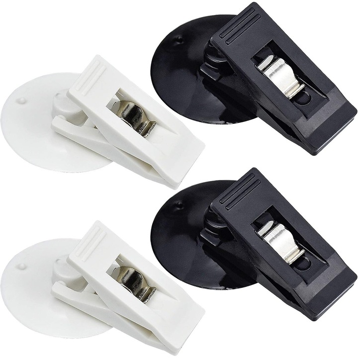 Set 4 cleme de fixare cu ventuza, AMRINUGL, ABS, 35x30mm, Alb/Negru