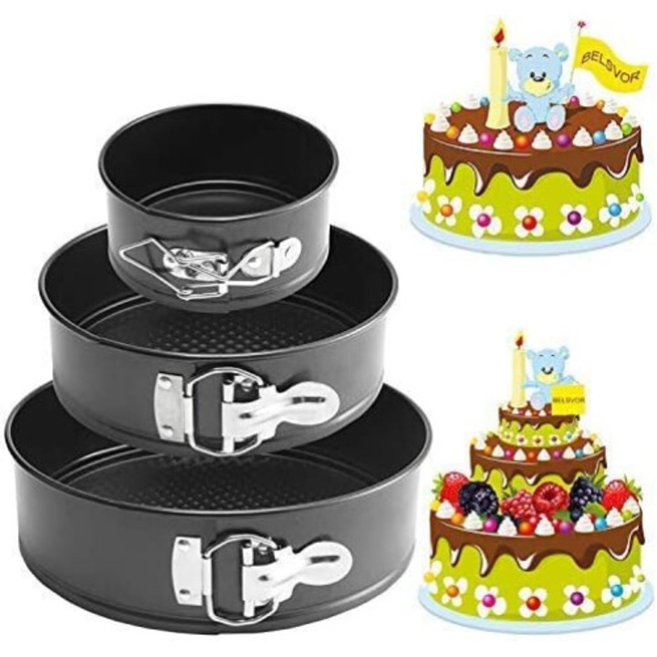 3 db-os tortaforma-készlet, 4"/7"/9" (11CMx18CMx22CM), koromfekete, tortákhoz/pizzához/kenyérhez