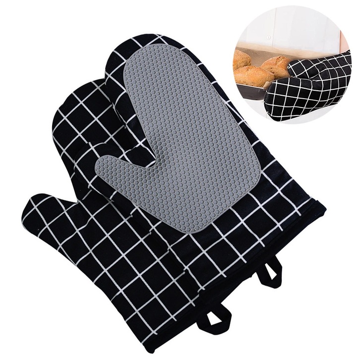 Szilikon sütőkesztyű, 18x28cm, hőálló, pamut béléssel