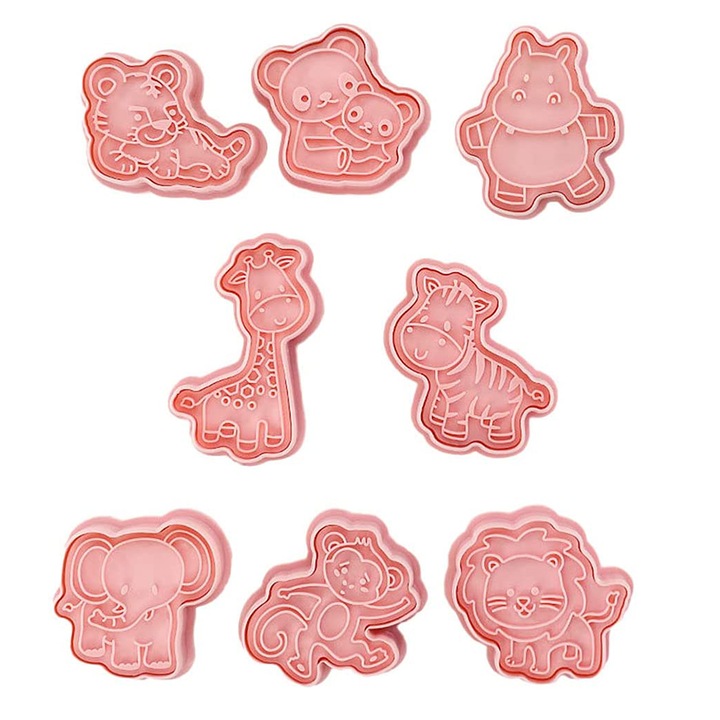 Set 8 Forme biscuiti, Cozevdnt, Polipropilena, Model animale, Roz