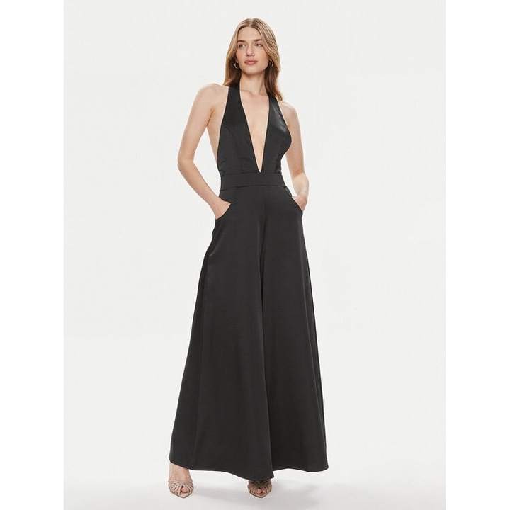 Női jumpsuit, kontatto, 52843, fekete, poliészter, Fekete