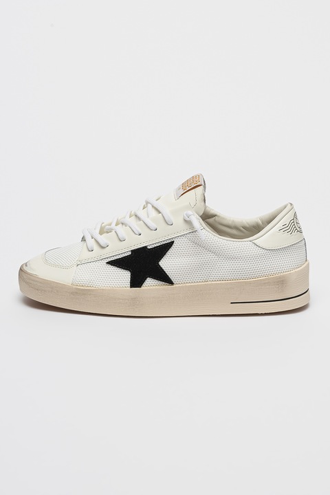 GOLDEN GOOSE, Pantofi sport cu detalii de piele Stardan, Negru stins/Alb optic/Alb murdar