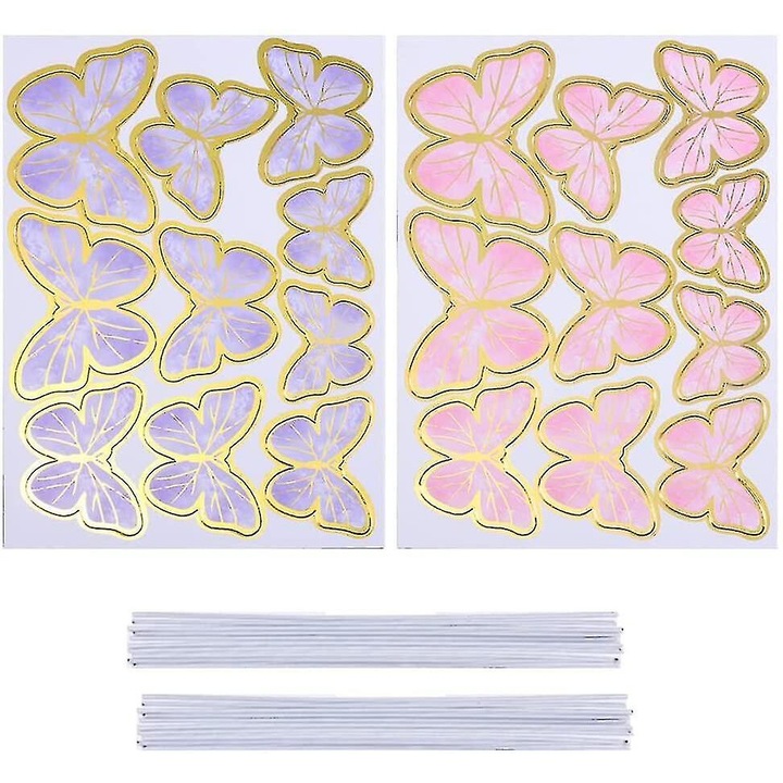 Комплект от 60 декорации за торта пеперуди, хартия, многоцветни