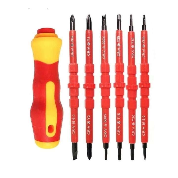 Set surubelnite izolate multifunctionale pentru electricieni, panouri si prize electrice 12 capete, cutie depozitare inclusa