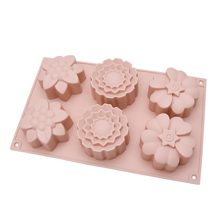 Szilikon torta tepsi, 6 forma, rózsaszín, kék, szürke, 28x17x3,5cm