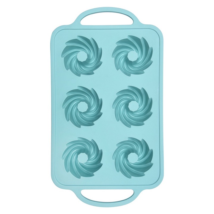 Szilikon desszert tepsi, 6 forma, szürke, rózsaszín, zöld, 32,2x18x3,4 cm