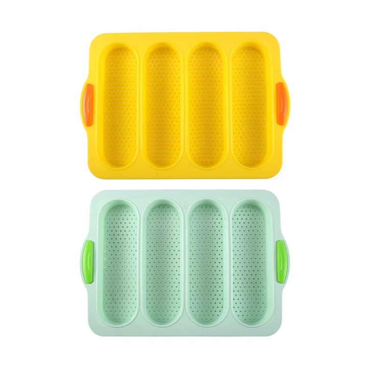 Szilikon tepsi kenyérhez, tapadásmentes, 4 résszel, többszínű, 2 darab