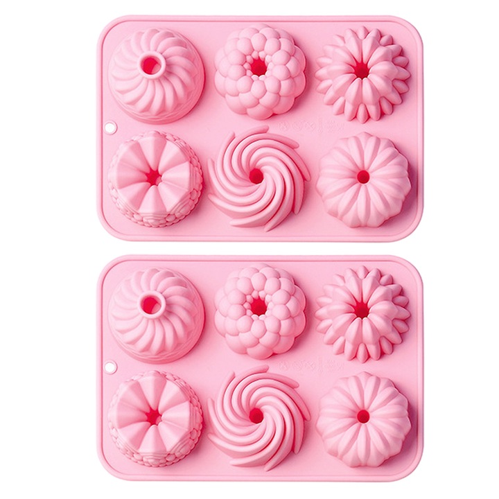 Set 2 forme pentru prajituri, QttvbTna, Silicon, Roz