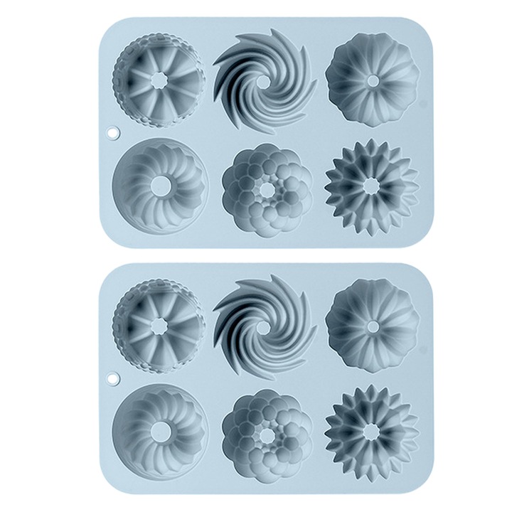 Set 2 forme prajituri, QttvbTna, silicon, 21.7x14.8x3.1 cm, Albastru