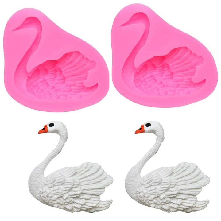 Forme elegante din silicon Swan pentru fondant, instrumente pentru decorarea torturilor, flexibile, durabile, rezistente la caldura, antiaderente, usor de demoldat pentru brutari profesionisti si bucatari amatori (pachet de 2)