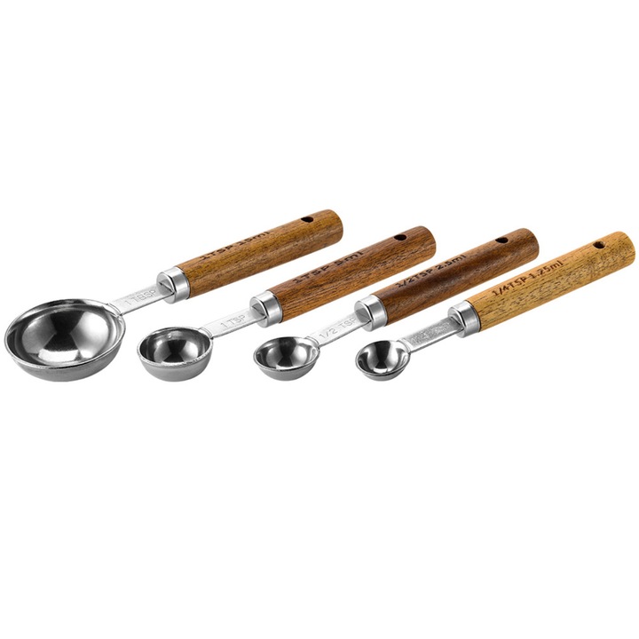 Set 8 linguri de masurare, inox, maner din lemn, maro/argintiu