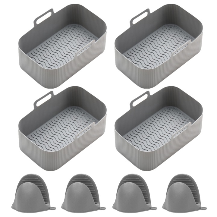 4 db-os szilikon légkeveréses fritőz tálca készlet, újrafelhasználható, biztonságos légkeveréses fritőz tartozékok, szürke