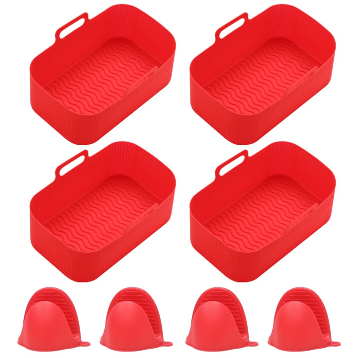 Szilikon légkeveréses fritőz tálca, újrafelhasználható, biztonságos légkeveréses fritőz tartozékok, piros készlet