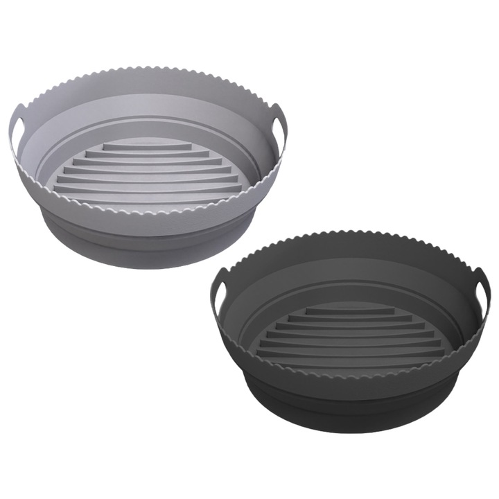 Újrafelhasználható szilikon tálca légkeveréses fritőzhöz, készlet, hőálló, könnyen tisztítható, fekete/szürke