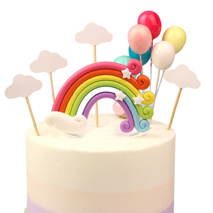Комплект аксесоари за парти, Enforose, Топер за торта "Дъга", 12 части, Живи цветове