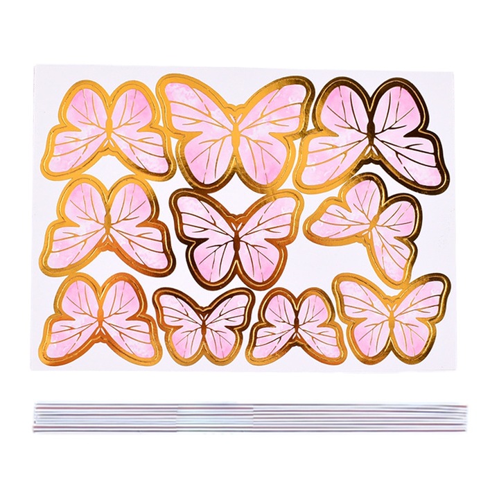 Декорация за торта с пеперуди, златист металик, за рожден ден на момиче