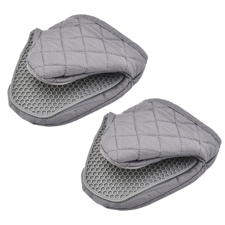 Rövid sütőkesztyű, hőálló, neoprén, tapadásmentes, 1 pár, szürke