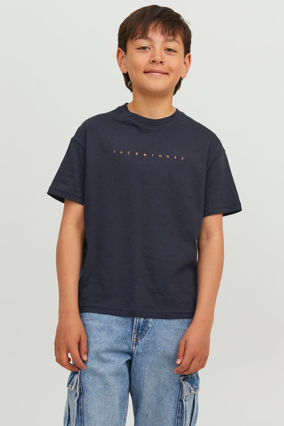 Jack & Jones, Tricou de bumbac cu imprimeu logo, Bleumarin, 152 CM